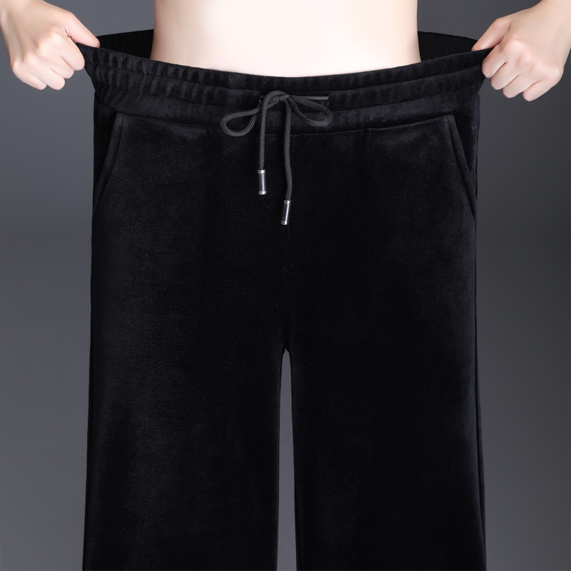 Trouser For Women High Waist Causal Loose Wide Leg Pants Female Winter Warm Thick Double Velvet Korean Fashion Elegant 220325