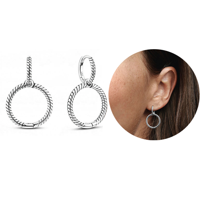 Women 925 Sterling Silver Earrings Stud Fit P plata Sparkling Heart Flower Rose Gold Hoop Earring For Ladies Gift DIY Making With Box