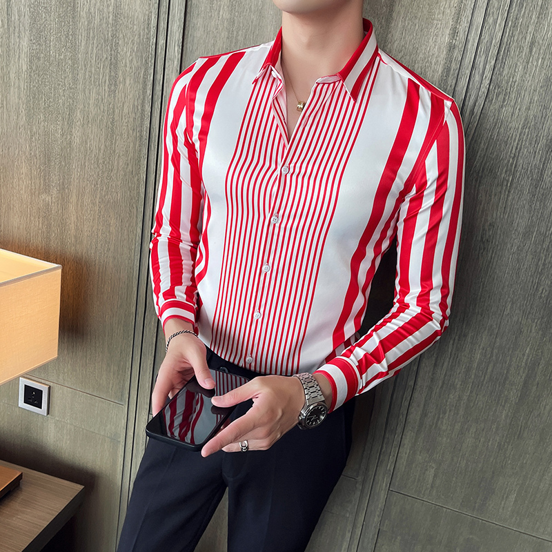 Autumn Long Sleeve Casual Shirts Fashion Striped Flower Male Business Formal Dress Slim Streetwear Blouse 220322