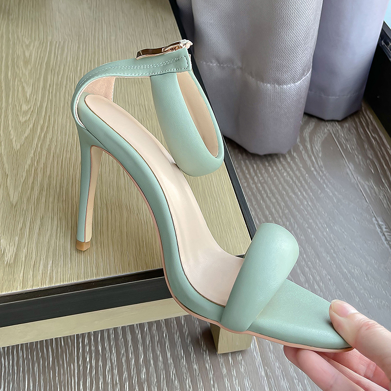 Falajoy Sandals Heels Genuine Leather Peep Toe High Heel Ankle Strap Black Gold Quality Shoes Women Plus Size 43 220509