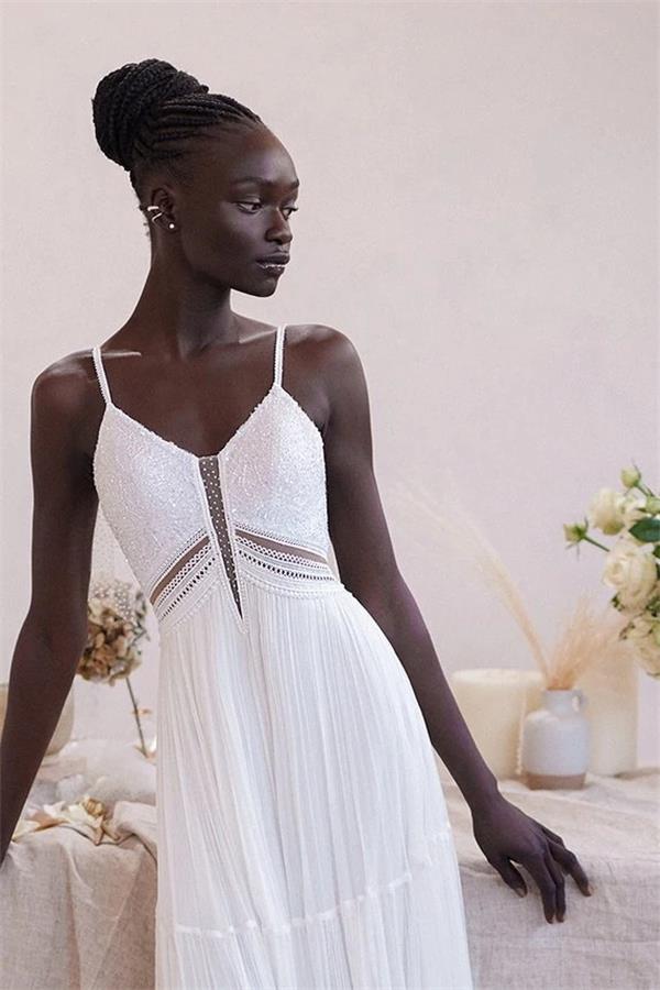 Inbar Freiman Bohemian 2022 Lace Wedding Dress Spaghetti Strap Neck Beaded Boho Bridal Dresses A Line Wedding Gowns Vestido de Noiva