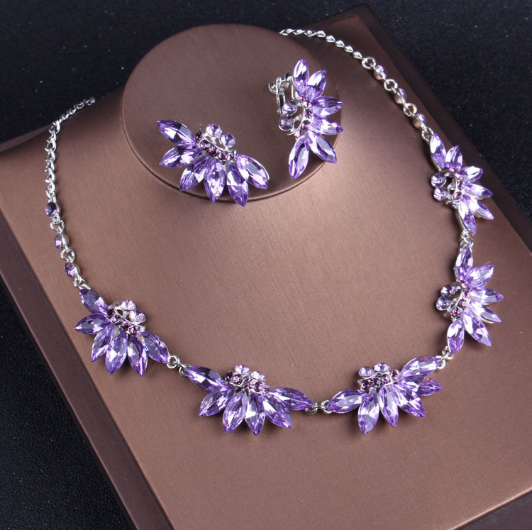 Purple Crystal Bridal Jewelry Sets Necklaces Earrings Crown Tiaras Set African Beads Jewelry Set Wedding Dress Accessories 220716