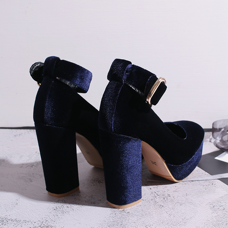 Fashion Velvet Female High Heels Shoes Sexy Designer Black Blue Womens Round Toe Platform Pumps Women Mary Jane 220328