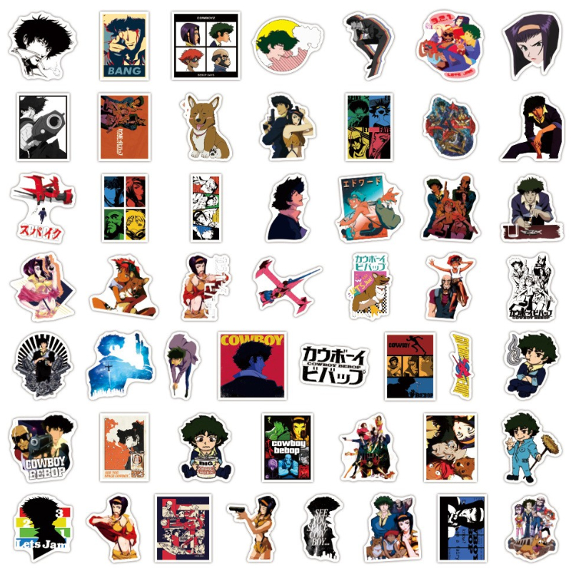 50pcs Cowboy Bebop Anime Stickers Kids Toy Laptop Luggage Guitar Phone Car Skateboard Cartoon DIY Graffiti Sticker Decals