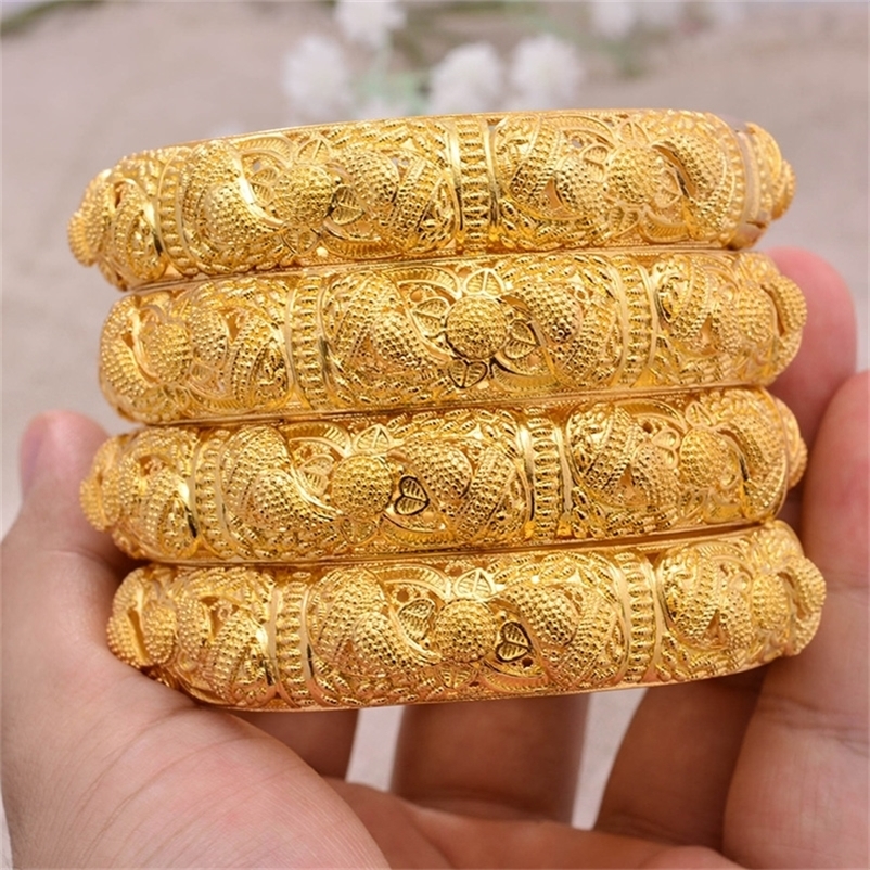 24K Bangles 4Pcs/Lot Ethiopian Africa Fashion Gold Color Bangles For Women African Bride Wedding Bracelet Jewelry Gifts 220712