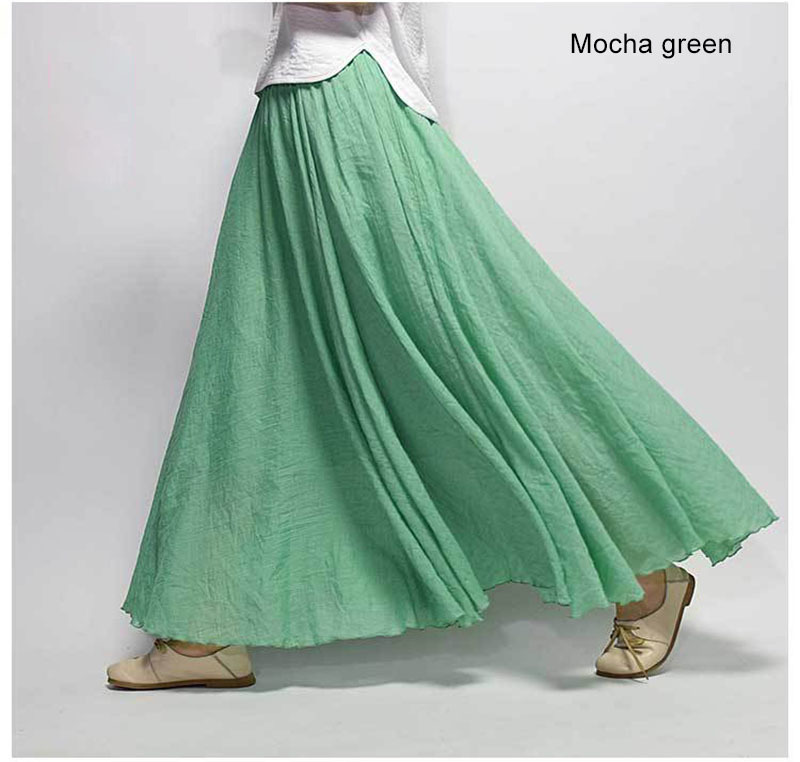 Women's Elegant High Waist Linen Maxi Skirt Summer Ladies Casual Elastic 2 Layers Skirts saia feminina 20 Colors SK53 220317