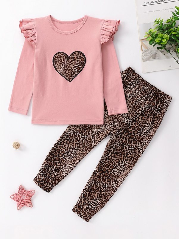 Toddler Girls Leopard And Heart Print Tee With Pants SHE