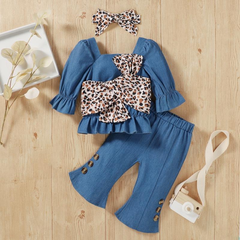 Clothing Sets Baywell Infant Baby Girls Suit Leopard Print Big Bowknot Flared Long-sleeved Tops Denim Pants Headband ClothesClothing
Clothing Sets Baywell Infant Baby Girls Suit Leopard Print Big Bowknot Flared Long-sleeved Tops Denim Pants Headband ClothesClothing