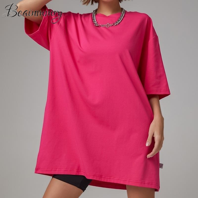 Unisex Cotton Oversized T shirt Women Half Sleeve T-shirt For Couple Summer Loose Female T-shirts Casual Mini Dress 220328