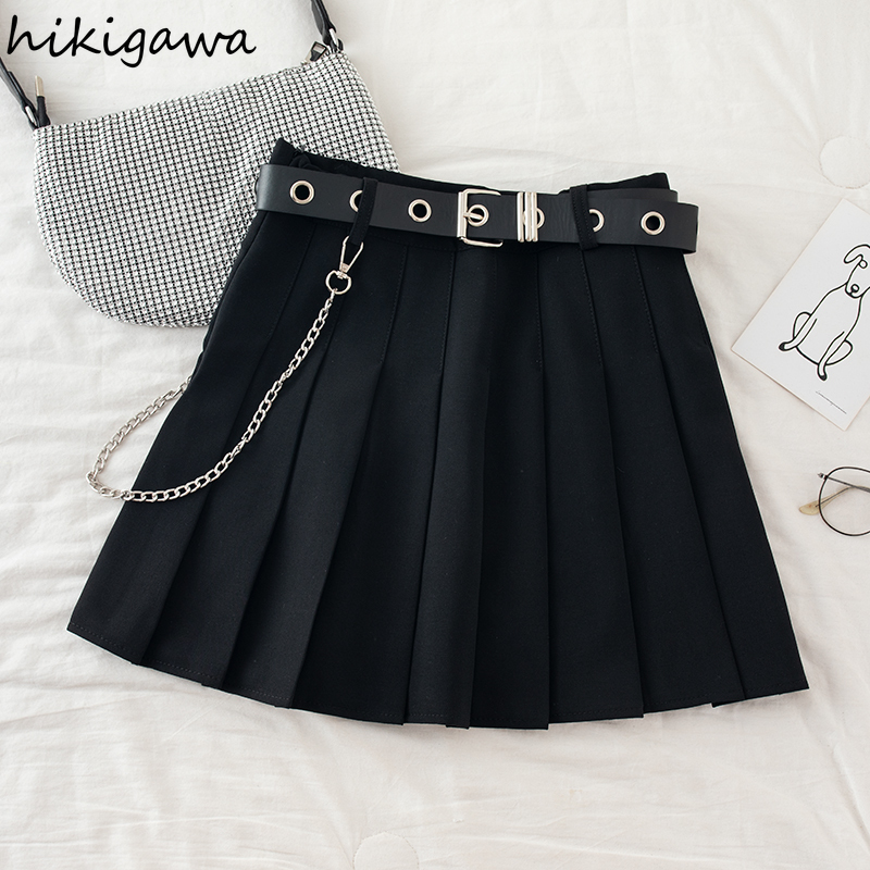 Hikigawa Y2K Skirt for Women Japan Faldas Mujer Moda A Line Mini Skirts Female Chain High Waist Gothic Clothes 220317