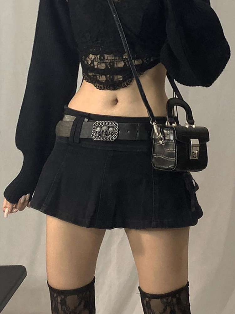 ALLNeon Pastel Goth Low Waist Black Micro Skirts Y2K Streetwear Pockets Patchwork Aline Skirt Egirl Aesthetics Outfits Zipper 220701