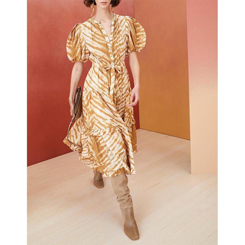 Party Dresses Women Tiger Stripe Print Long Dress Bubble Sleeve Lace Up Waist Fashion Lady Midi 2022 Spring Summer, Yellow
Party Dresses Women Tiger Stripe Print Long Dress Bubble Sleeve Lace Up Waist Fashion Lady Midi 2022 Spring Summer, Yellow