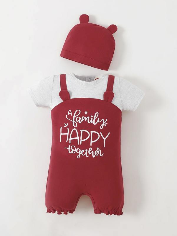 Baby girl slogan T-shirt Jumpsuit shorts with hat SHE