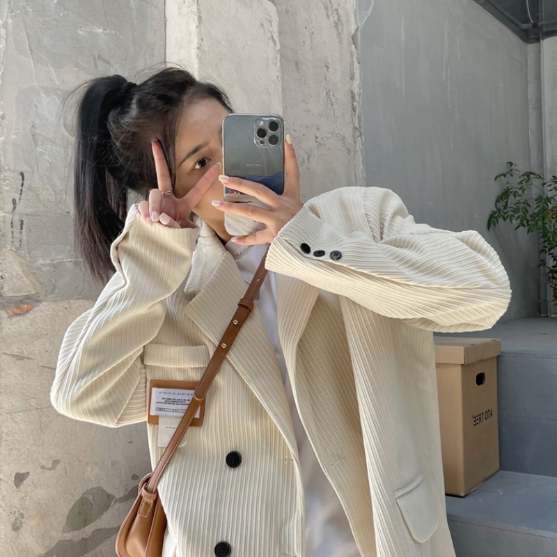 Nic Corduroy Oversized Blazer Jacket Women Loose Office Lady Suit Single Breasted Coat Korean Chic Solid Outwear 220402