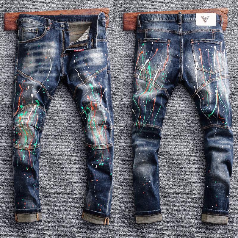 Men's Jeans Streetwear Fashion Men Retro Blue Elastic Slim Fit Spliced Designer Biker Homme Painted Hip Hop Denim Punk Pants MenMen's Heat22, Retro black blue
Men's Jeans Streetwear Fashion Men Retro Blue Elastic Slim Fit Spliced Designer Biker Homme Painted Hip Hop Denim Punk Pants MenMen's Heat22, Retro black blue