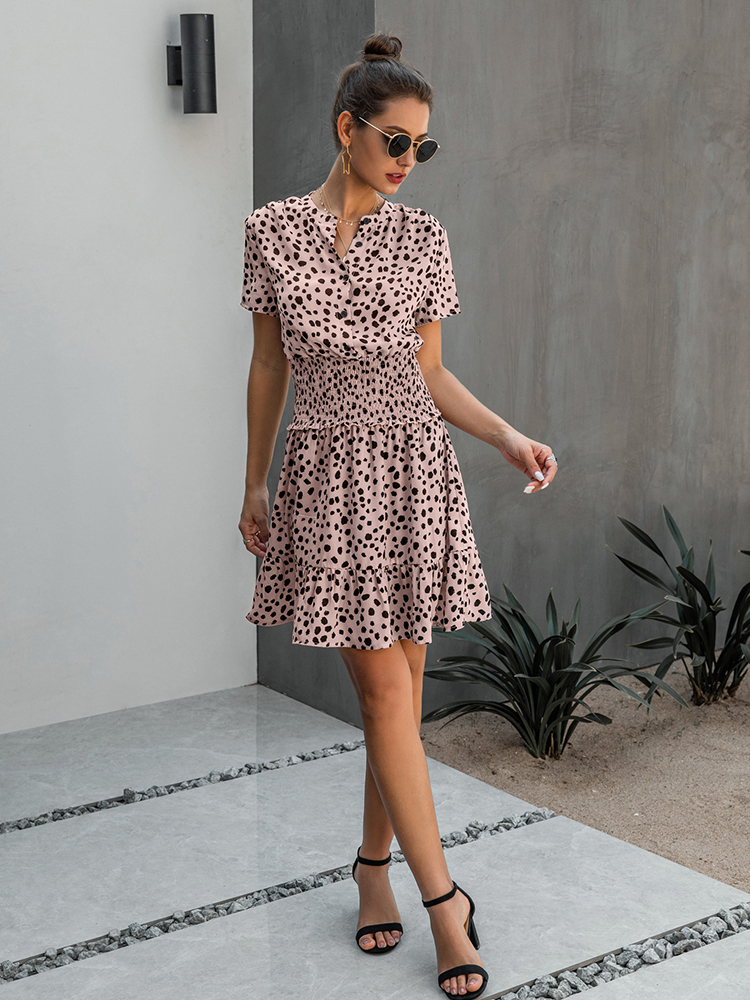 Dress Women Leopard Casual Black Summer Ruffle Mini Graduation Dresses Buttons Ladies Purple Waisted Fitted Clothing 2022 Womens Clothes