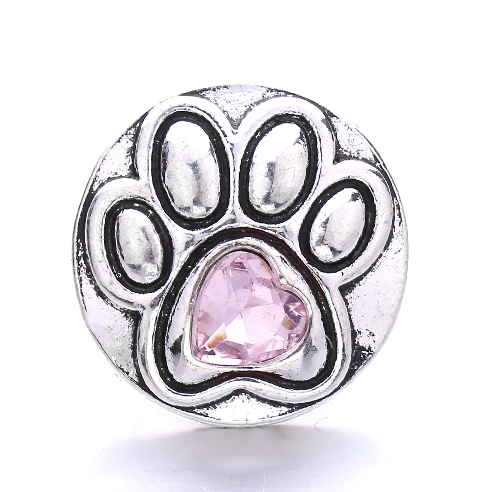 Dog's Paw Shape Crystal Snap Button Clasps Jewelry findings Rhinestone 18mm Metal Snaps Buttons DIY Necklace Bracelet jewelery