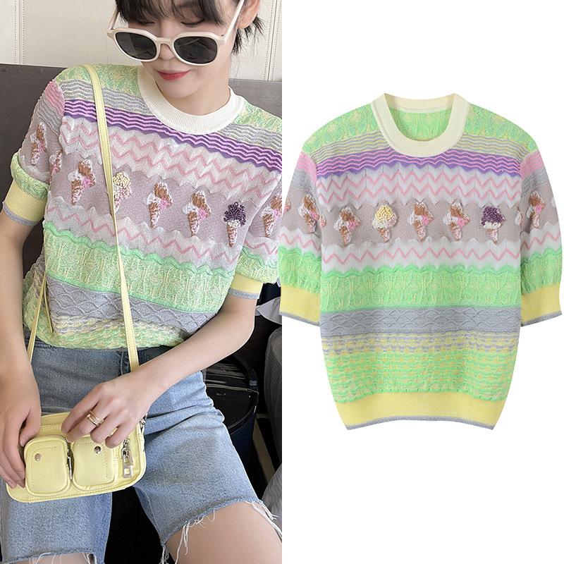 Women's Sweaters Sweet Preppy Top Thin Knitted Ice Embroidery Pattern Short-sleeved Ripple Pullover Sweater Women Pull FemmeWomen's Women'sW, Lavender
Women's Sweaters Sweet Preppy Top Thin Knitted Ice Embroidery Pattern Short-sleeved Ripple Pullover Sweater Women Pull FemmeWomen's Women'sW, Lavender