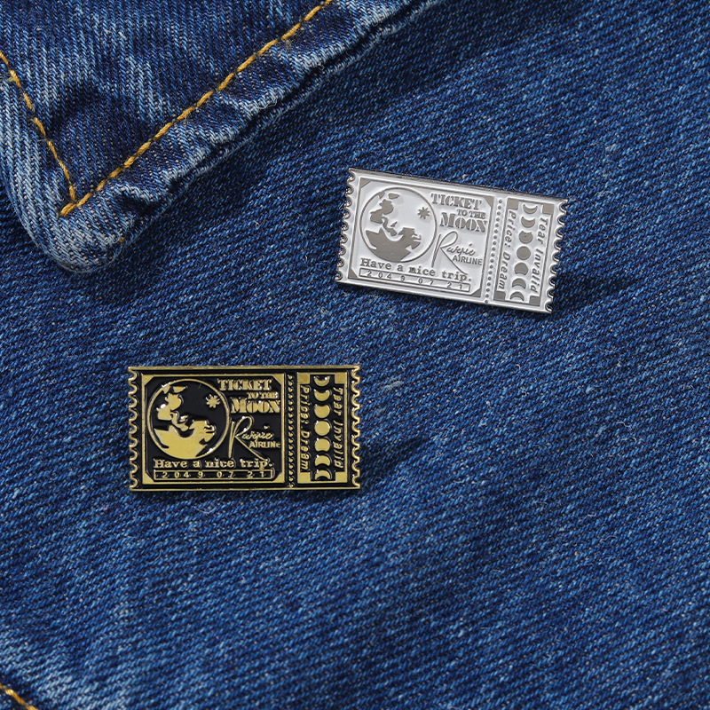 Ticket To The Moon Enamel Pins Custom Black White Trip Stamps Brooches Bag Clothes Lapel Pin Keepsake Jewelry Gift for Women Men Factory coupons, Mixed colors
Ticket To The Moon Enamel Pins Custom Black White Trip Stamps Brooches Bag Clothes Lapel Pin Keepsake Jewelry Gift for Women Men Factory coupons, Mixed colors