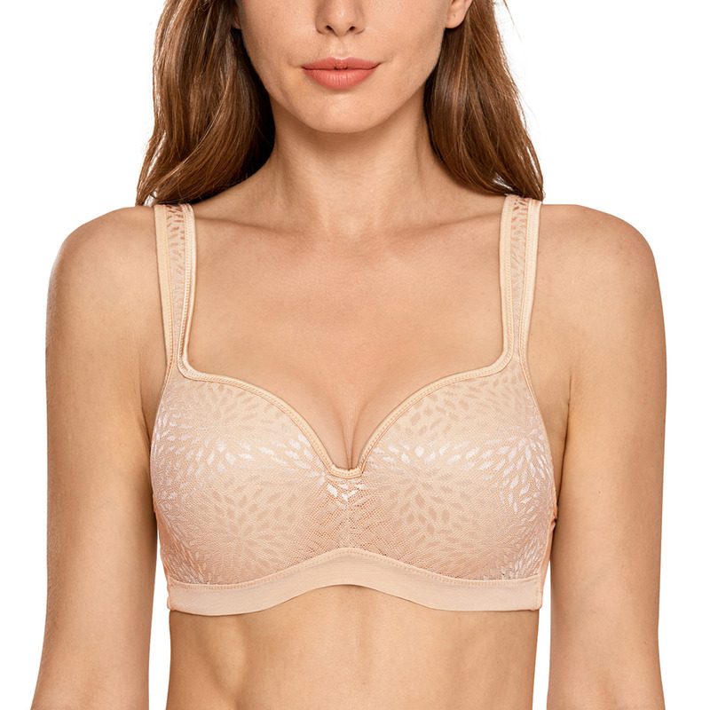 Women's Smooth Jacquard Underwire Firm Contour Support Balconette Bra Plus Size 220511