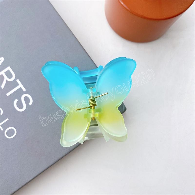 Women Mist Gradient Butterfly Bath Hair Clamps 7 CM Medium Plastic Alloy Animal Hair Clips European Girl Head Wear Ponytail Scrunchies Hairpins Claw A