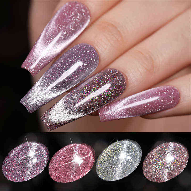 NXY Nail Gel 2pcs Set Reflective Glitter Cat Magnetic Polish Shiny Iridescent Holo Silver Soak Off Uv Led for Nails Design 0328