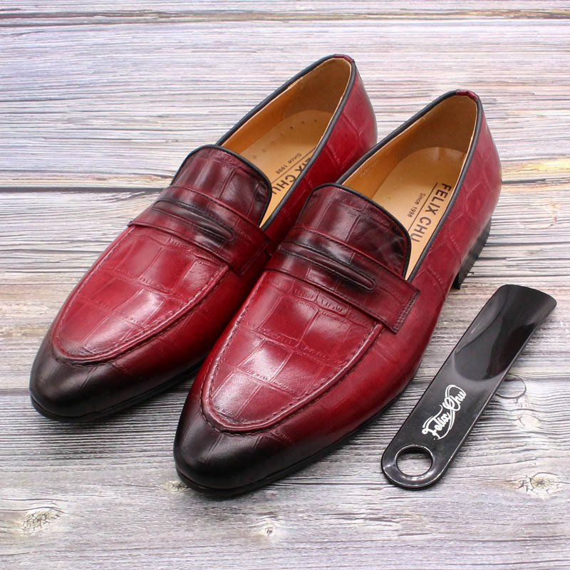 Leather European and American Men Leather Shoes Solid Color Pointed Toe Fashion Versatile Wedding Party Banquet Stone Pattern Embossed Casual Loafers KB228
