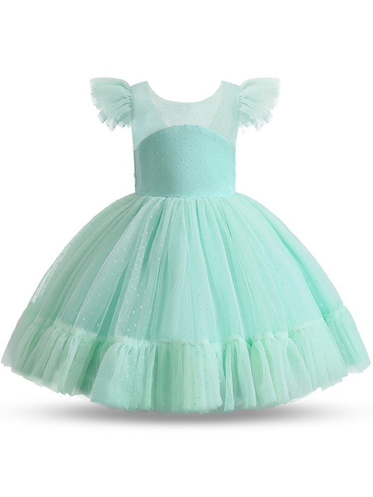 Girls Princess Dress Kids Elegant Wedding Tutu Prom Dresses Children Tulle Flare Sleeve Communion Party Formal Evening Clothes 220707