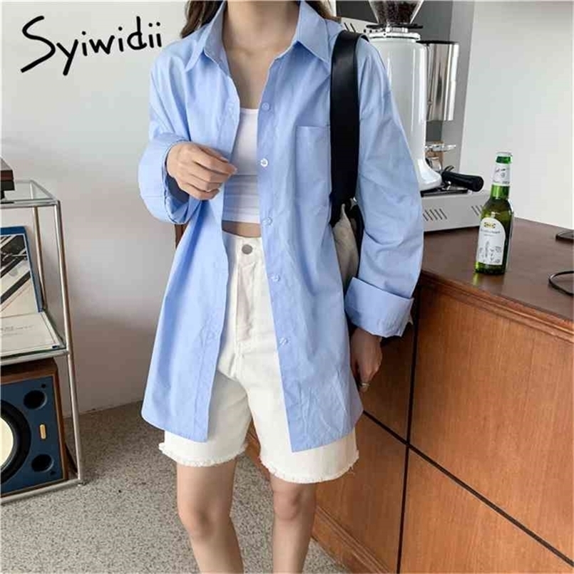 Pockets Blouses Women Single Breasted Tops Turn-down Collar Long Sleeve Clothing Summer Korean Fashion Shirts 210607, Blue
Pockets Blouses Women Single Breasted Tops Turn-down Collar Long Sleeve Clothing Summer Korean Fashion Shirts 210607, Blue