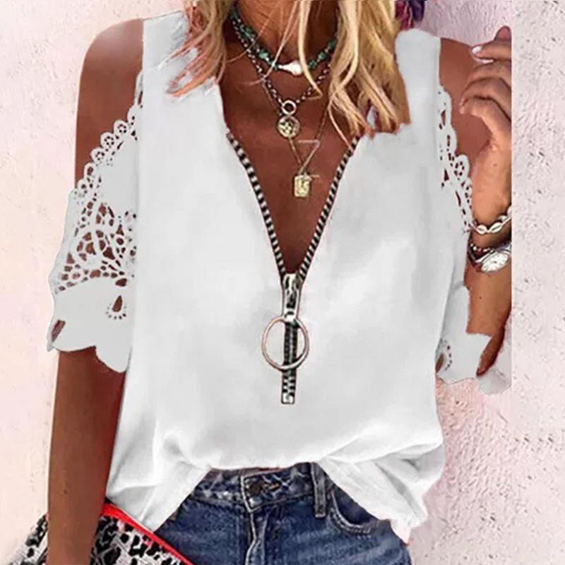 Women' Blouses & Shirts Sexy Lace Off Shoulder Top Zipper V Neck Shirt Ladies White Tee Women Casual Fashion Hollow Out Blouse Vestidos Muj
Women' Blouses & Shirts Sexy Lace Off Shoulder Top Zipper V Neck Shirt Ladies White Tee Women Casual Fashion Hollow Out Blouse Vestidos Muj