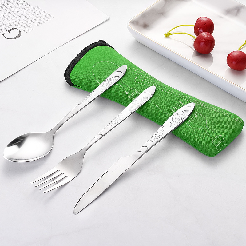 Knife Fork Spoon Set Cutlery Set Tableware Dinner Lunch Set Bags Print Carving Stainless Steel Cutlery School Picnic Camping Eating Tool dh85