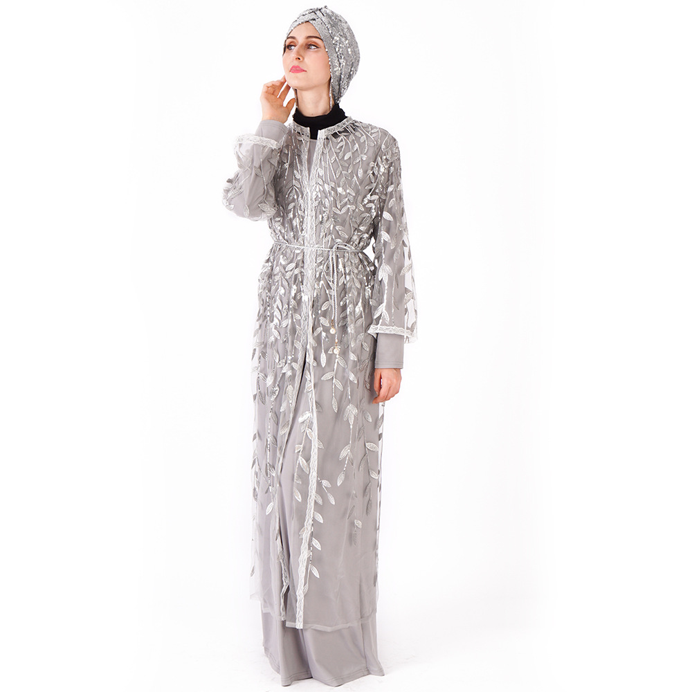 Islamic Muslim Burgundy Champagne Evening Dress 2022 Leaf Pattern Sequined Arabic Dubai Prom Dresses Elegant Women Vestidos Robe De Soiree Mariage Mor
