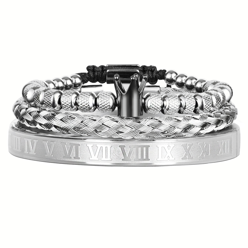 Luxury Enamel Roman Bracelet Royal Crown Charm Men Stainless Steel Geometry Pulseiras Open Adjustable Bracelets Couple Jewelry