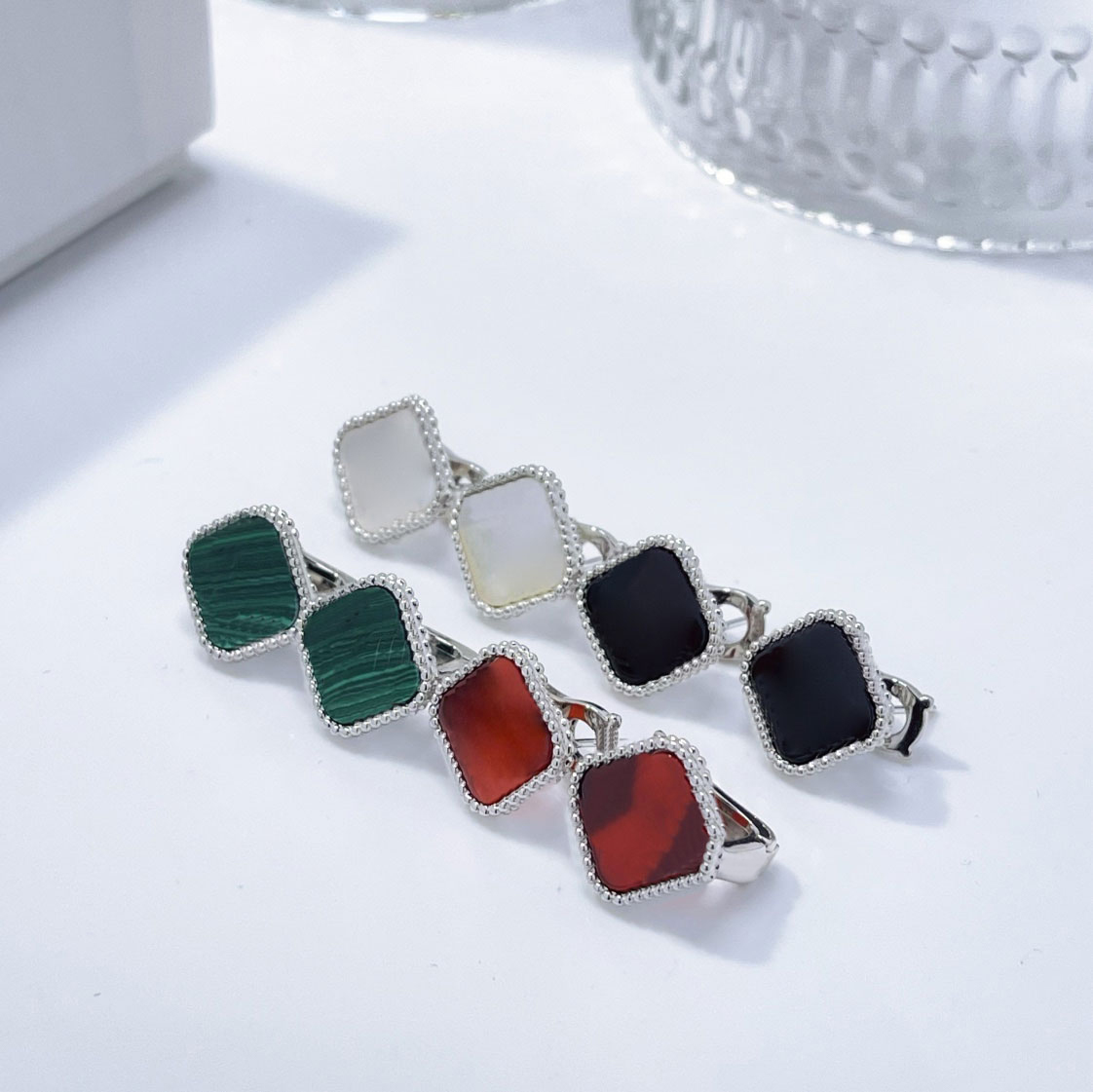 Womens Silver Earrings Stud Stainless Clover Elegant for Woman Steel Titanium Classic 4 Color Top Quality