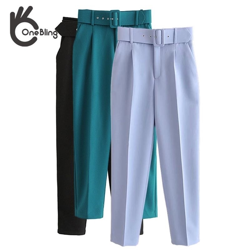 OneBling Women Suit Pants Traf Office Lady Straight Elegant Career Casual Female Ankle Trousers Chic Blazer With Belt 220325