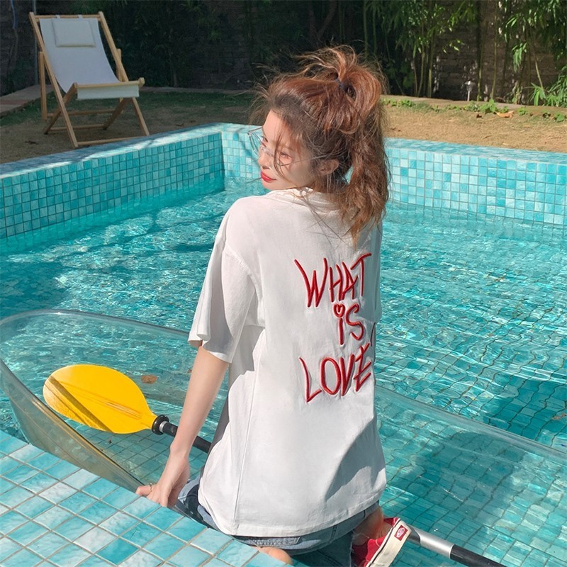 Arrival Korean Style Summer Women Casual Loose Short Sleeve T Shirt Letter Oneck Embroidery Cotton Tshirt V347 220527