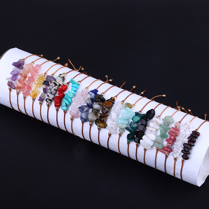 Natural Gem Stone Gravel Chip bracelet Irregular Crystal Stretch Chip beads Nuggets Rope Wrap Bracelets Bangles Quartz Amethyst Wristband For Women