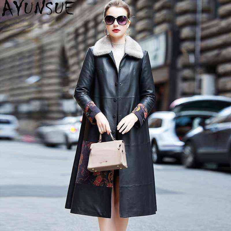 Ayunsue 100 Real Sheepskin Leather Jacket Women Down Jackets Winter Mink Fur Collar Jacket Long Leather Jackets Monteau Femme J220727, Black
Ayunsue 100 Real Sheepskin Leather Jacket Women Down Jackets Winter Mink Fur Collar Jacket Long Leather Jackets Monteau Femme J220727, Black