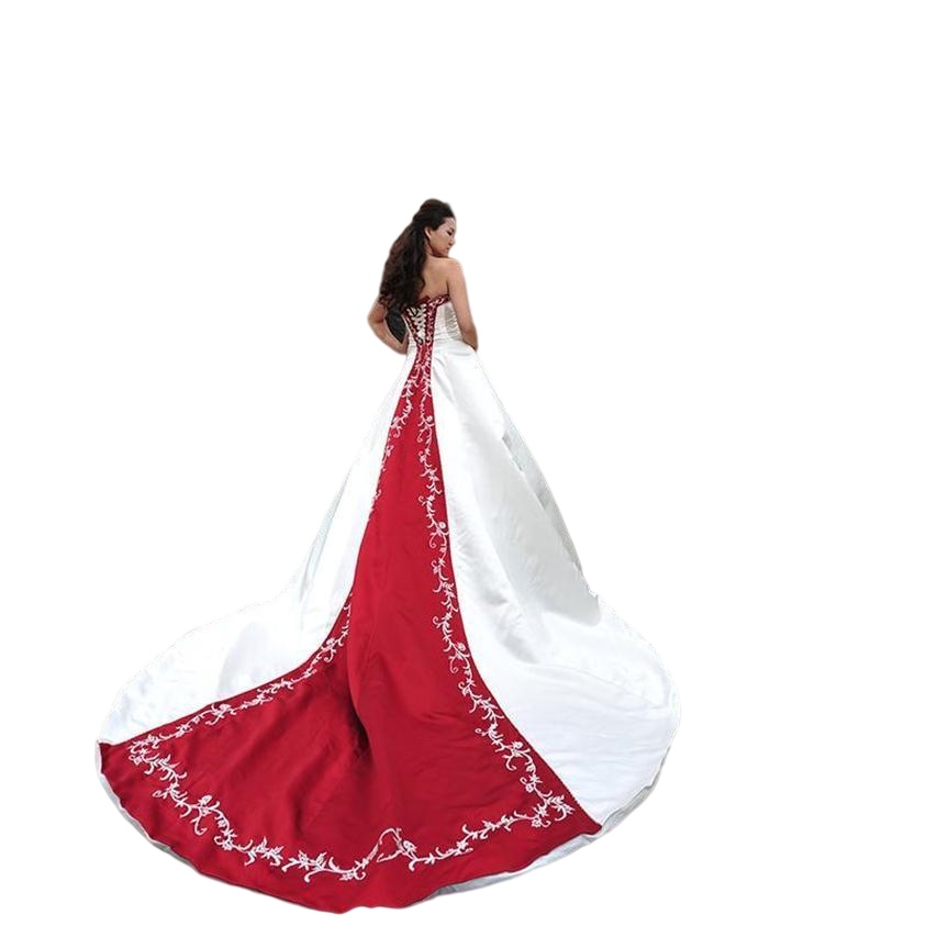 Dark Red and White Gothic Wedding Dresses 2022 Retro Strapless Beaded Embroidery Lace-up Corset Stain Bridal Gowns Plus Size