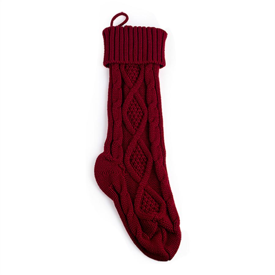 46cm Knitted Christmas Socks Christmas Tree Ornament Solid Color Children's Gift Candy Bag