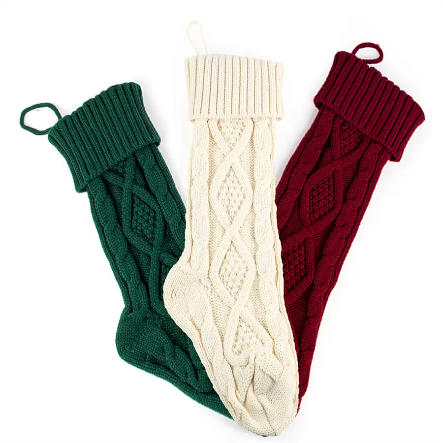 46cm Knitted Christmas Socks Christmas Tree Ornament Solid Color Children's Gift Candy Bag