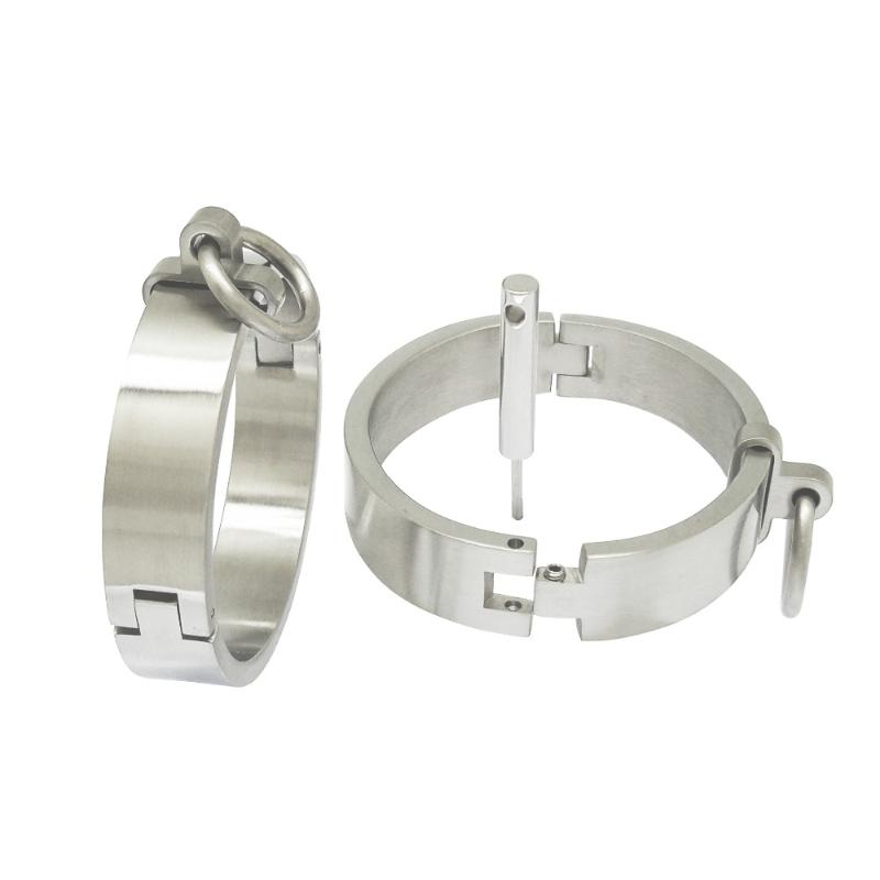 Bangle Brushed Stainless Steel Lockable Slave Wrist And Ankle Cuffs Bracelet With Removable O Ring