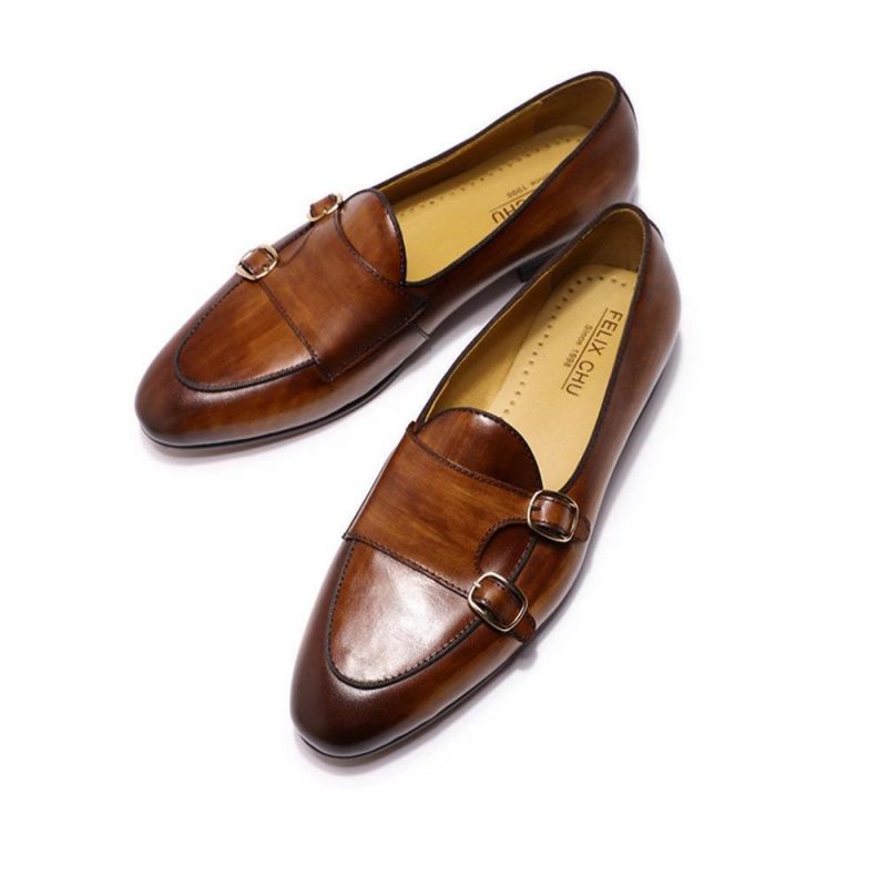 Double Button Monk Shoes Men Solid Color European and American Fashion Trend Banquet Party Street Shooting Pointed Leather Business Formal Shoes KB207