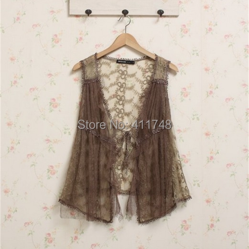 Vintage Women Lace Crochet Floral Vest Coat Mori Girl Robe Ropa Mujer Hippie Boho Lolita Top Clothing 220316