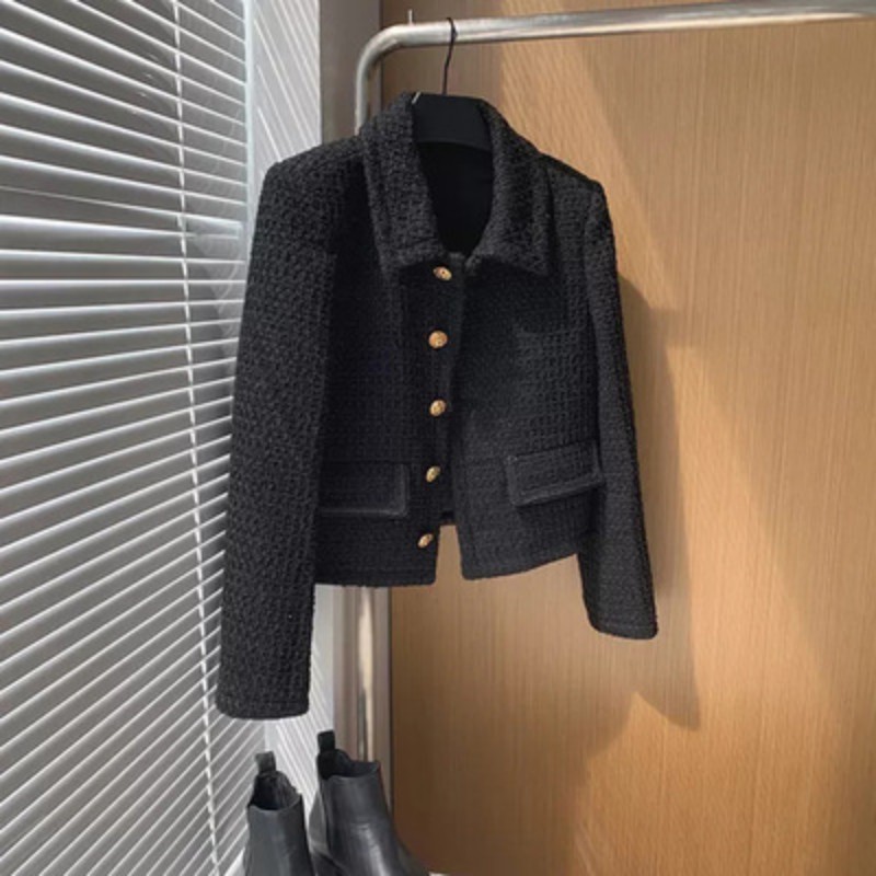 Runway Fall Winter Vintage Cropped Jacket Womens Korean Fashion Black Casual Tweed Jackets Elegant Chic Brand Outwear Coat 220817 - view 7