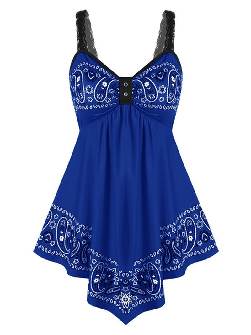 Tank Tops Women Summer Fashion Sleeveless V-neck Print Lace Top Casual Multi-colored Streetwear Elegant Ladies Tanks fashion 220325