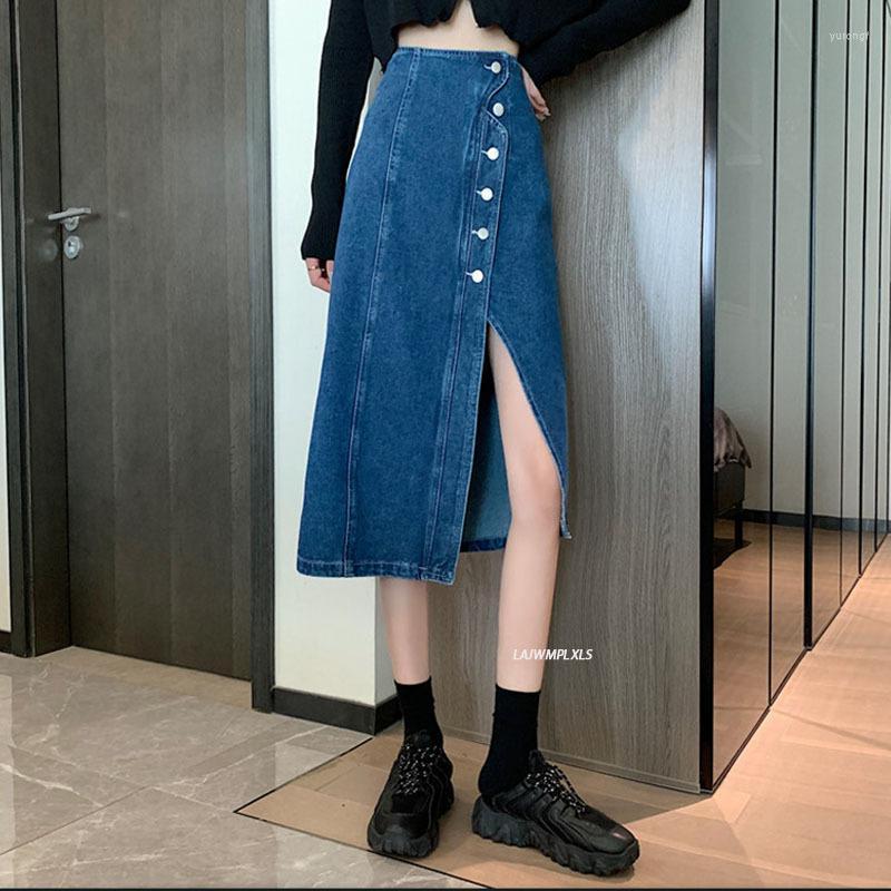 Skirts Summer 2022 Fashion Slit Denim Skirt A-Line Office Lady Single Breasted Wrap Hip Mid For Women Korean Style Faldas Mujer, Blue
Skirts Summer 2022 Fashion Slit Denim Skirt A-Line Office Lady Single Breasted Wrap Hip Mid For Women Korean Style Faldas Mujer, Blue