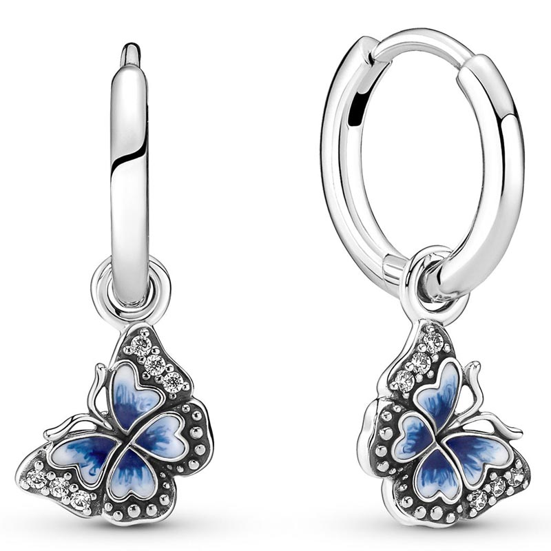 925 Sterling Silver Dangle Charm Pansy Flower Blue Butterfly Envelope Curled Caterpillar Pendant Beads Bead Fit Charms Bracelet DIY Jewelry Accessorie