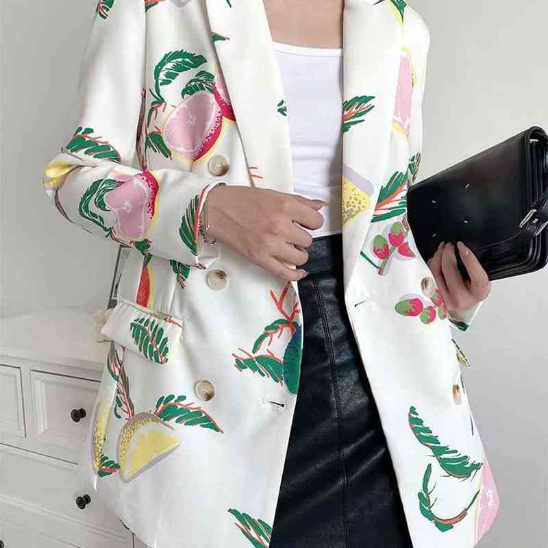 2021 New Women Fresh Fruit Print Jacket MidLength DoubleBreasted SelfCultivating Suit Suitable for Autumn And Winter J220813, White
2021 New Women Fresh Fruit Print Jacket MidLength DoubleBreasted SelfCultivating Suit Suitable for Autumn And Winter J220813, White