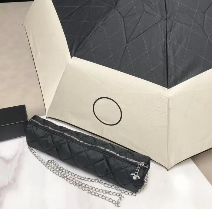 Wedding Party Gift Men Women Designer Umbrella With Box & Chain Bag Patchwork Classcal Logo Printing Suitable to Sun Rain Parasols Full Automatic Folding Umbrellas